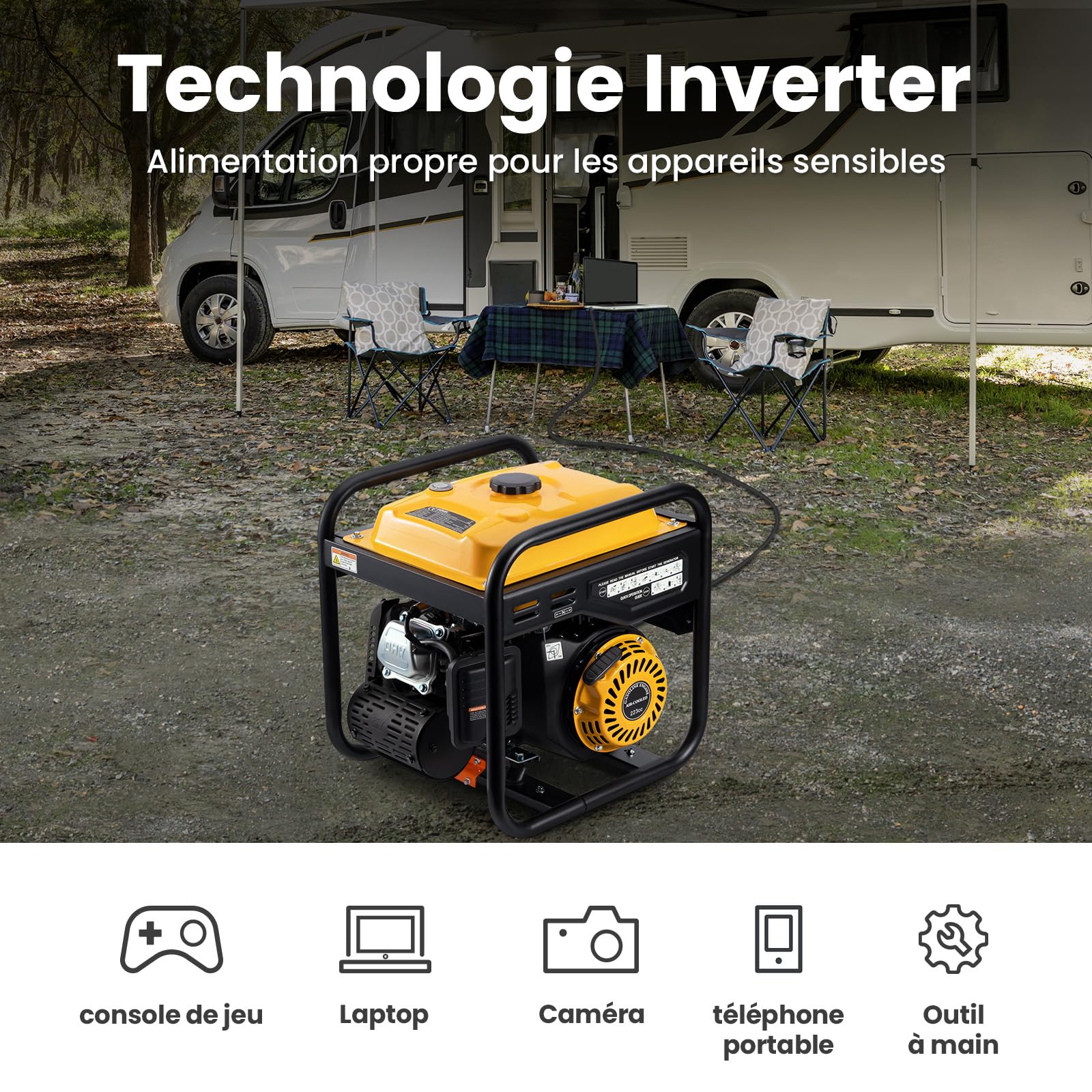 maXpeedingrods 3500W Groupe électrogène à essence 4 temps avec 2 prises 230V et USB Générateur léger et silencieux alimentation de secours pour garage atelier camping maison,26kg léger