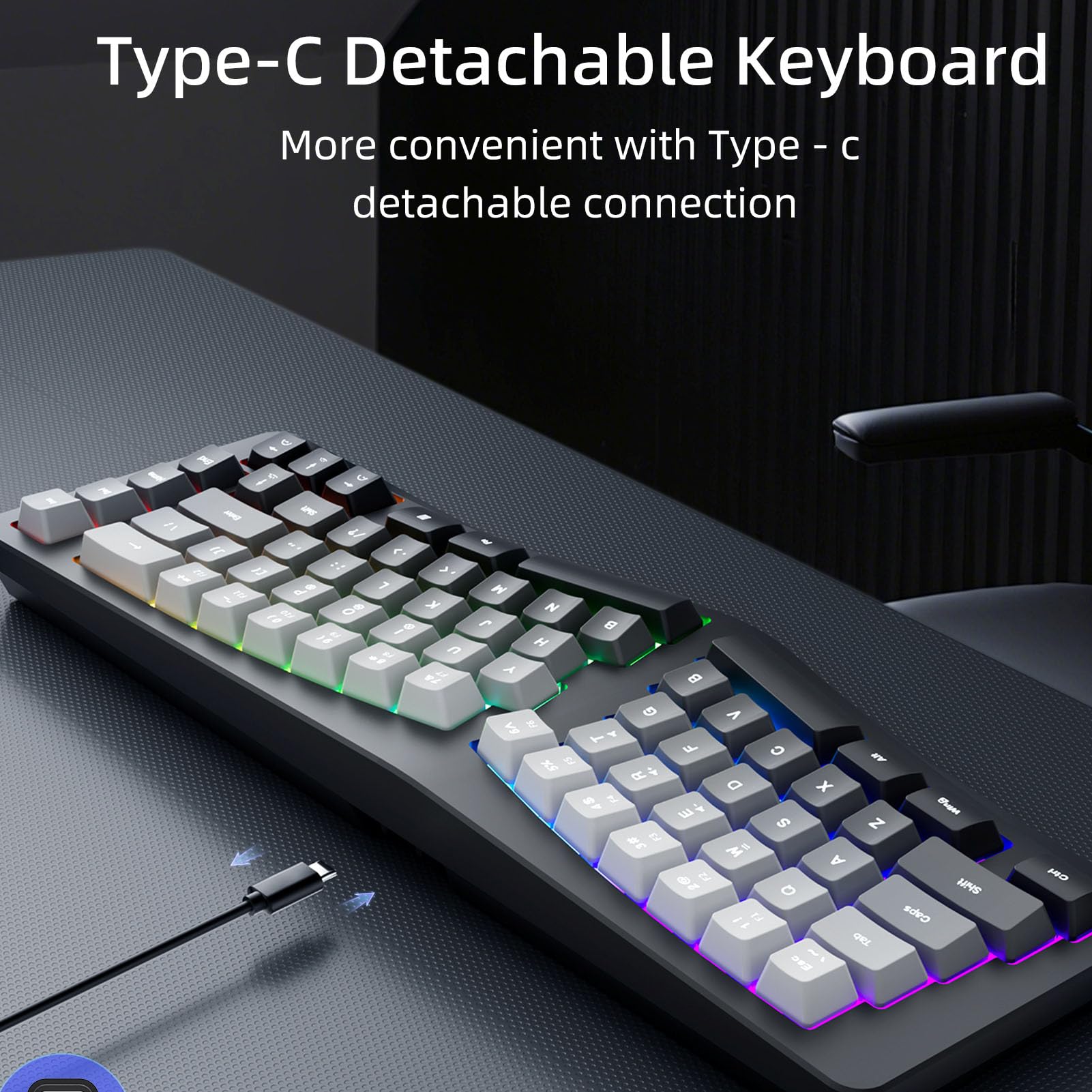 Jectse Tastiera Ergonomica Retroilluminata con Poggiapolsi, Tastiera per Computer Cablata USB a 69 Tasti 7 Colori, Comoda Illuminata per PC, per Wins, per OS X