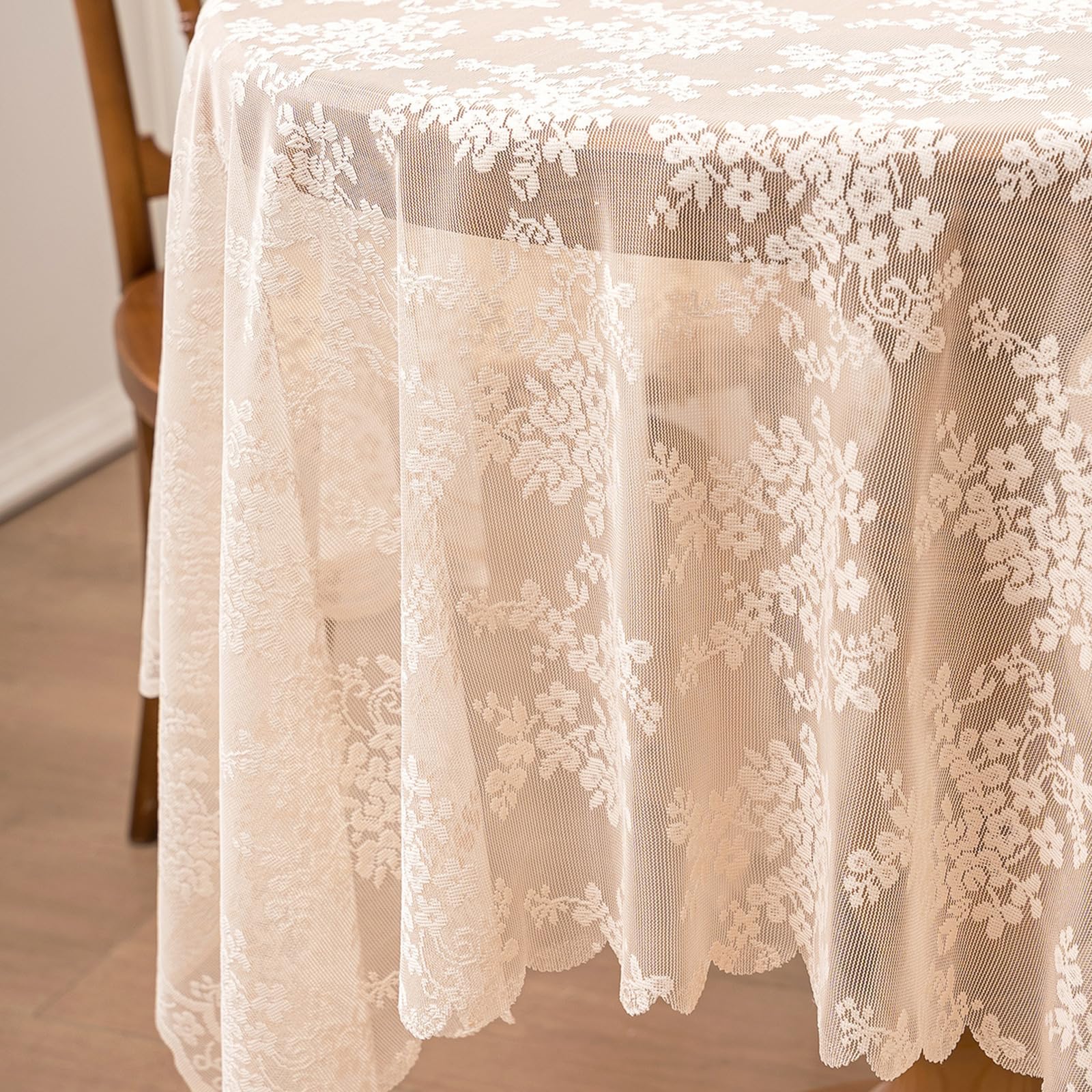 Mantel de comedor de encaje floral, tela de poliéster resistente, adecuado para cualquier temporada, elegante mesa de comedor de algodón