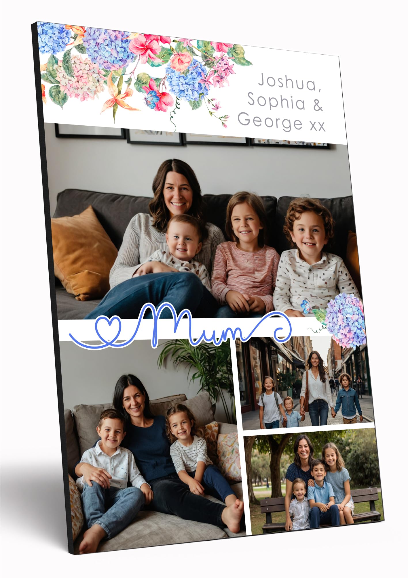 The Plum Penguin Blue Floral Personalised Photo Gift A4 Wooden Wall Art Mother's Day Customised Print For Mum Mummy Grandma Nan Gift