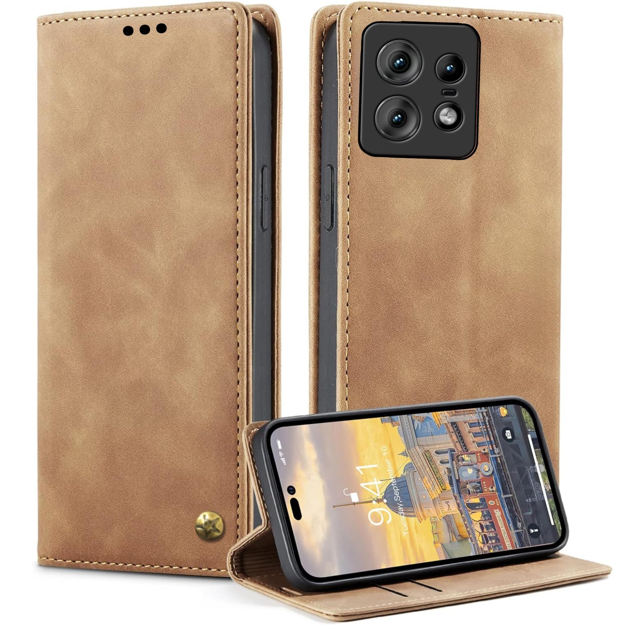 ClickAway Wallet Flip Cover for Motorola Edge 50 Pro 5G | (Flexible, Shock Proof | Hand Stitched Leather Finish | Card Pockets & Stand | Back Cover | Fresh Arrival | Matte Brown