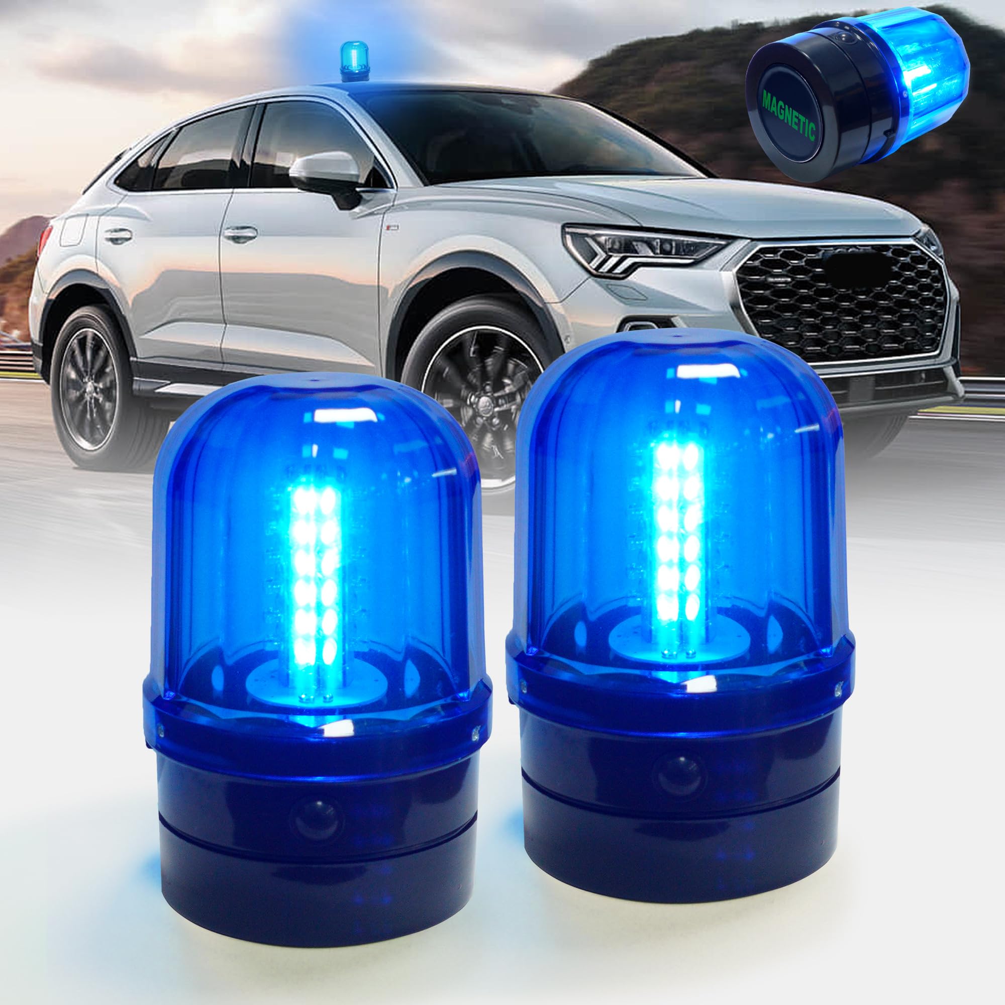 6" Rotating Flashing Light, Blue LED Strobe Rotating Beacon Light with Magnetic Base for Vehicle Forklift Truck Tractor Golf Carts UTV Car Bus and Club Party Show Bar(Blue, 2 Pack