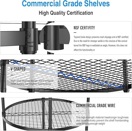 Miniatura 6 de pouseayar Estantería de alambre de metal NSF de 8 niveles, capacidad de 400 libras, ajustable, con patas niveladoras, ideal para garaje, cocina y