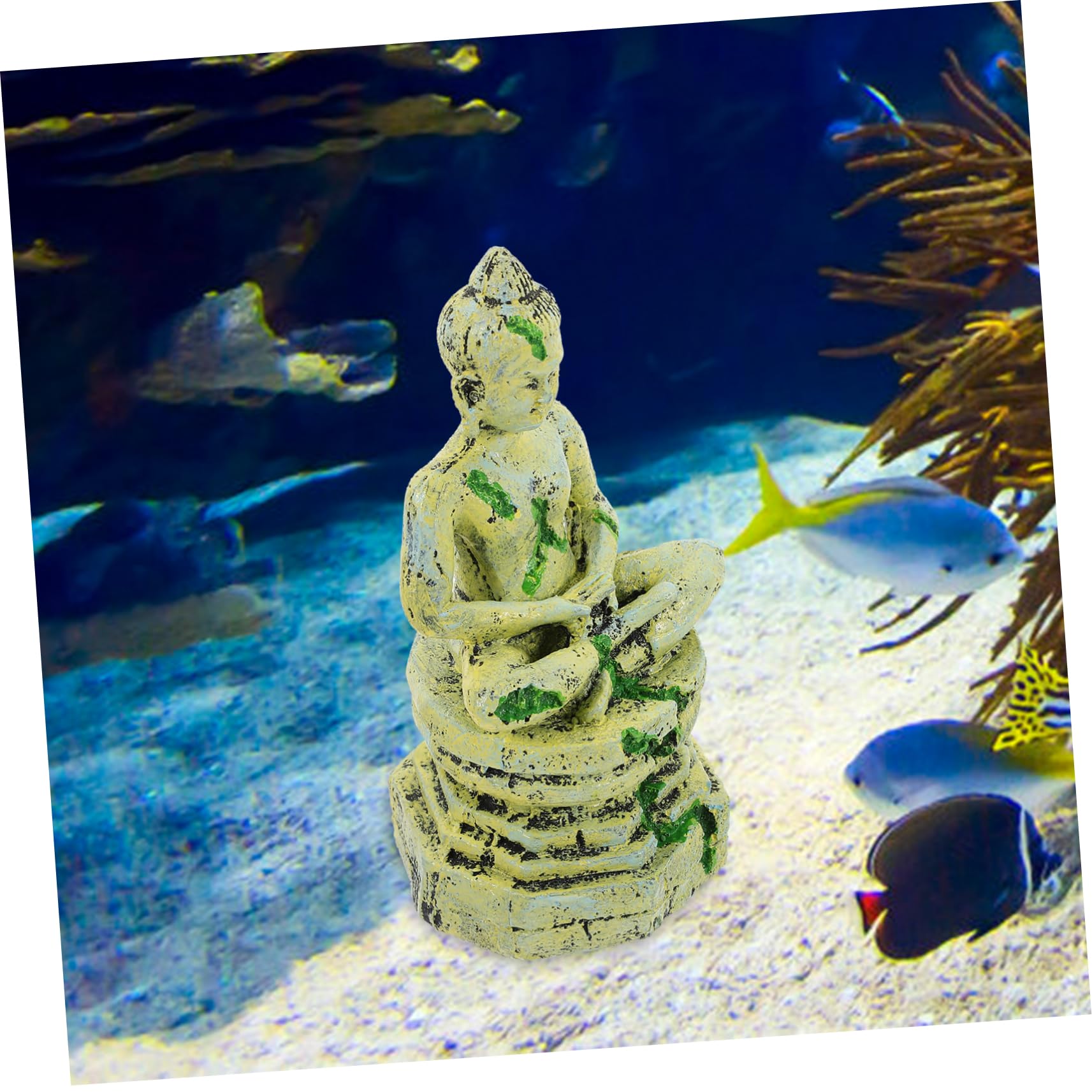 2 Pezzi Statue di Buddha seduta sulla statua di Buddha arredamento ornamento di scena di acquario guidato Pescare Buddha in resina dell'acquario decorazione in resina per acquario