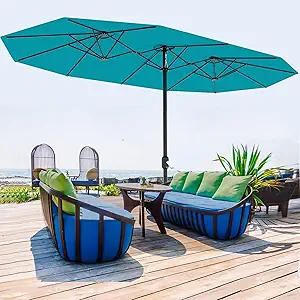 13FT umbrella outdoor patio,Double-Sided Rectangle Umbrella Oversized Shade for 2-6 People, Fade Resistant Canopy for Deck Pool Garden Backyard (Misty Blue, 13FT)
