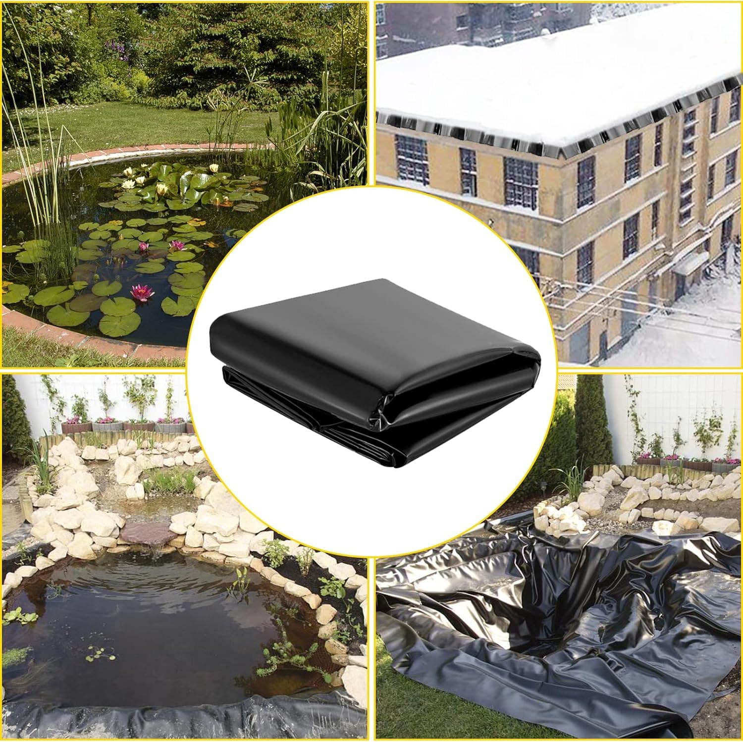 teichfolie 6X6m poolfolie Schwarz HDPE Teichfolien Schwerlast, Gartenpoolmembran Stabil und langlebig Dichtungsfolie Teichmembran für Häuser Teiche Blumen Gärten für gartebnpools