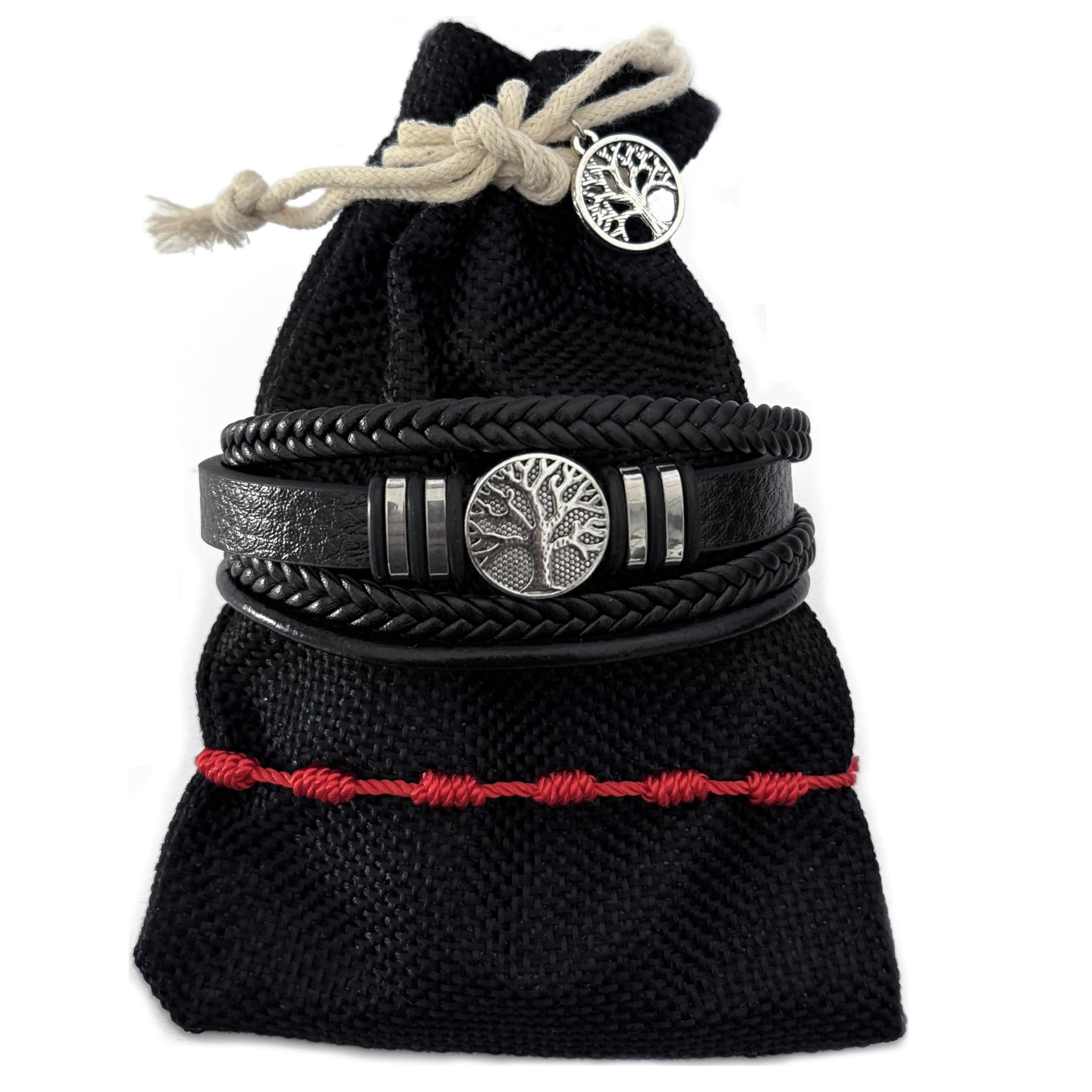 Simboliks Pulsera Árbol de la Vida para Hombre, Amuleto Celta de Protección en Cuero y Acero Inoxidable, Pulsera Celta, Joyería Masculina, Regalo para Hombre Druida, Pulsera Unisex, 21 cm