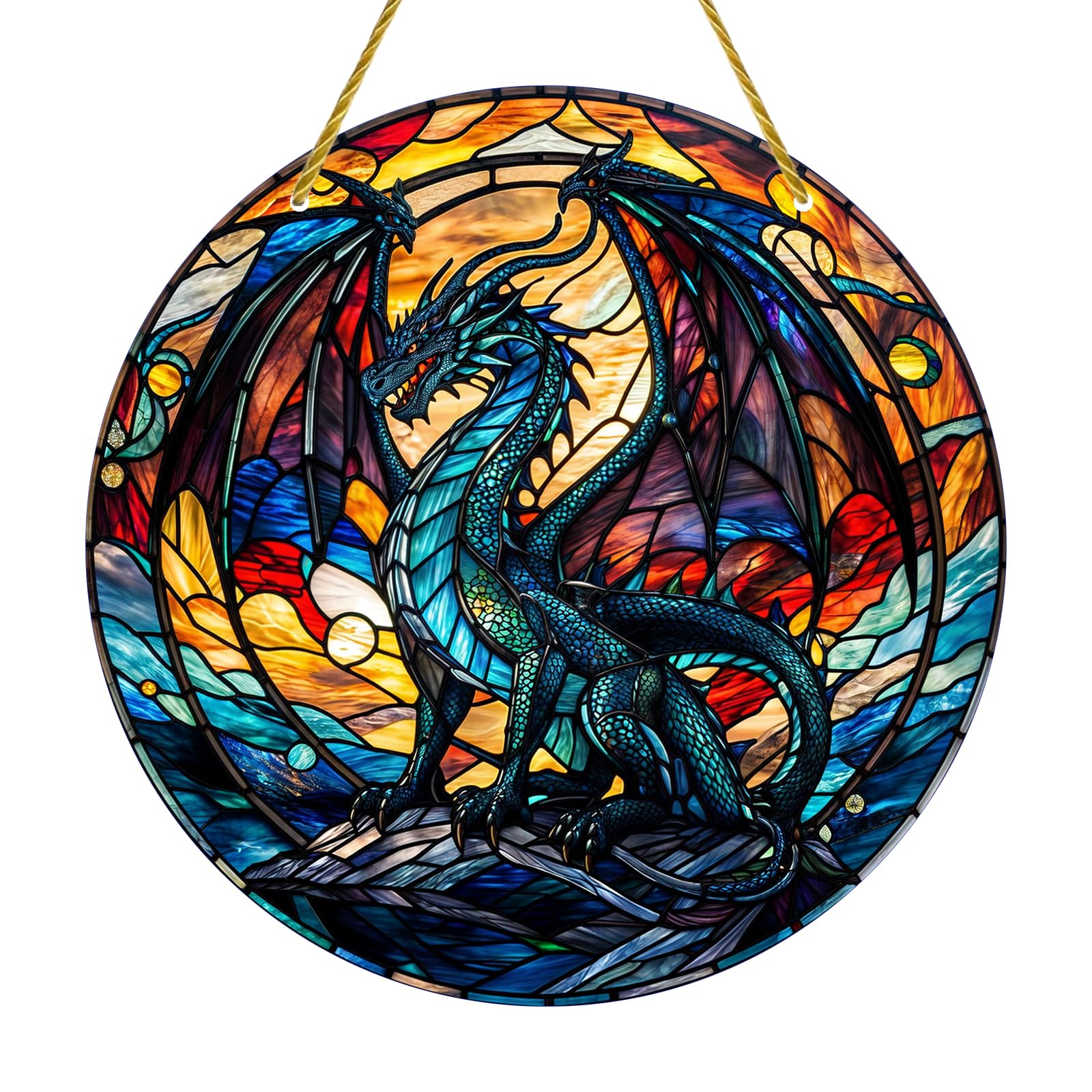 yafuidil Acrylic Stained Hanging - 1Pcs Cyan Dragon Theme Stained Window Hanging Acrylic Window Hanging for Indoor Outdoor Decor, Garden Decoration or Housewarming Gift
