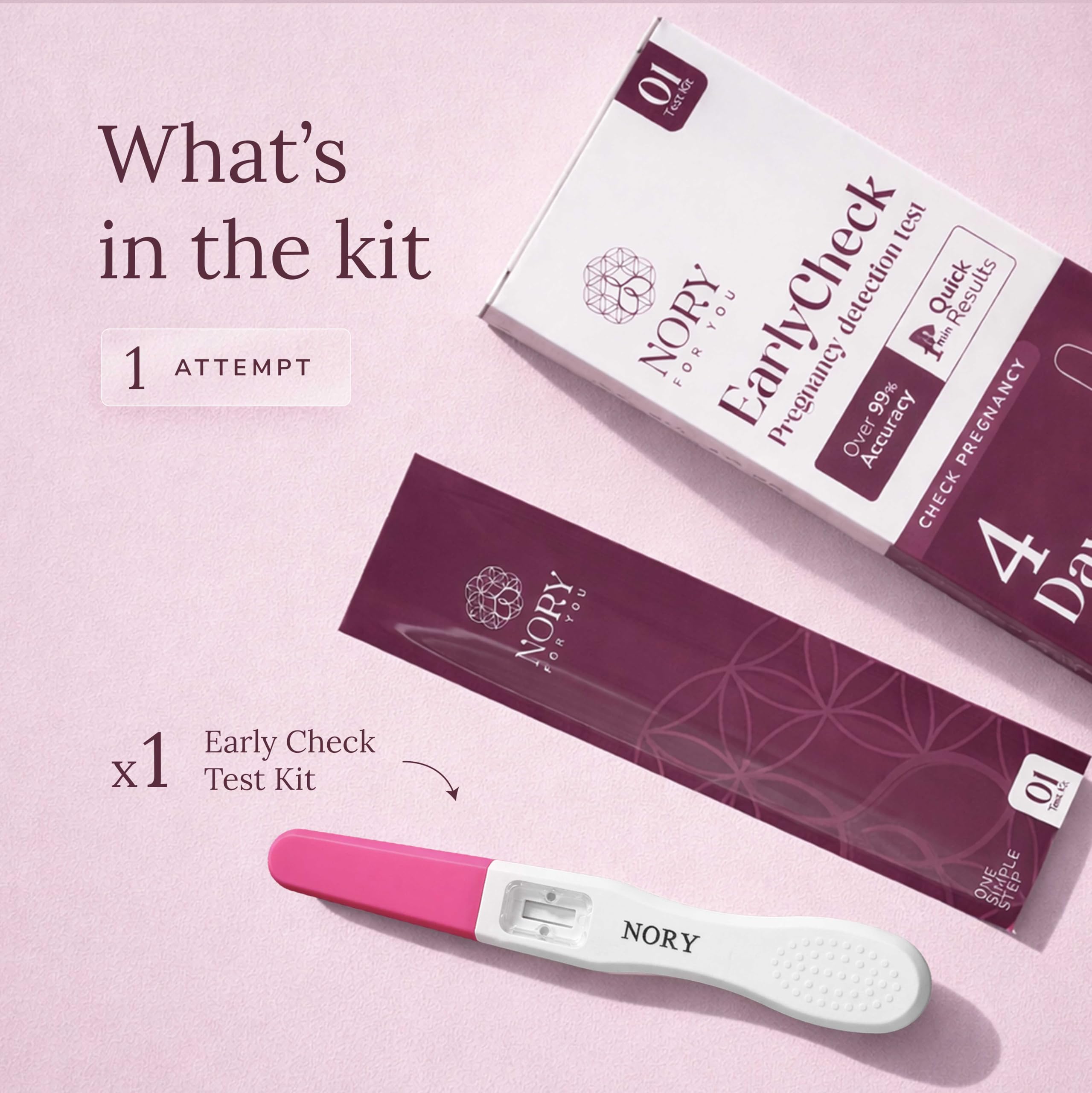 NORY EarlyCheck Pregnancy Test Kit – Detects 4 Days Sooner | Over 99% Accuracy | Ultra-Sensitive hCG Detection (10 mIU/mL) | Quick 1-Min Result | Midstream Test | Pregnancy Test Kit for Women