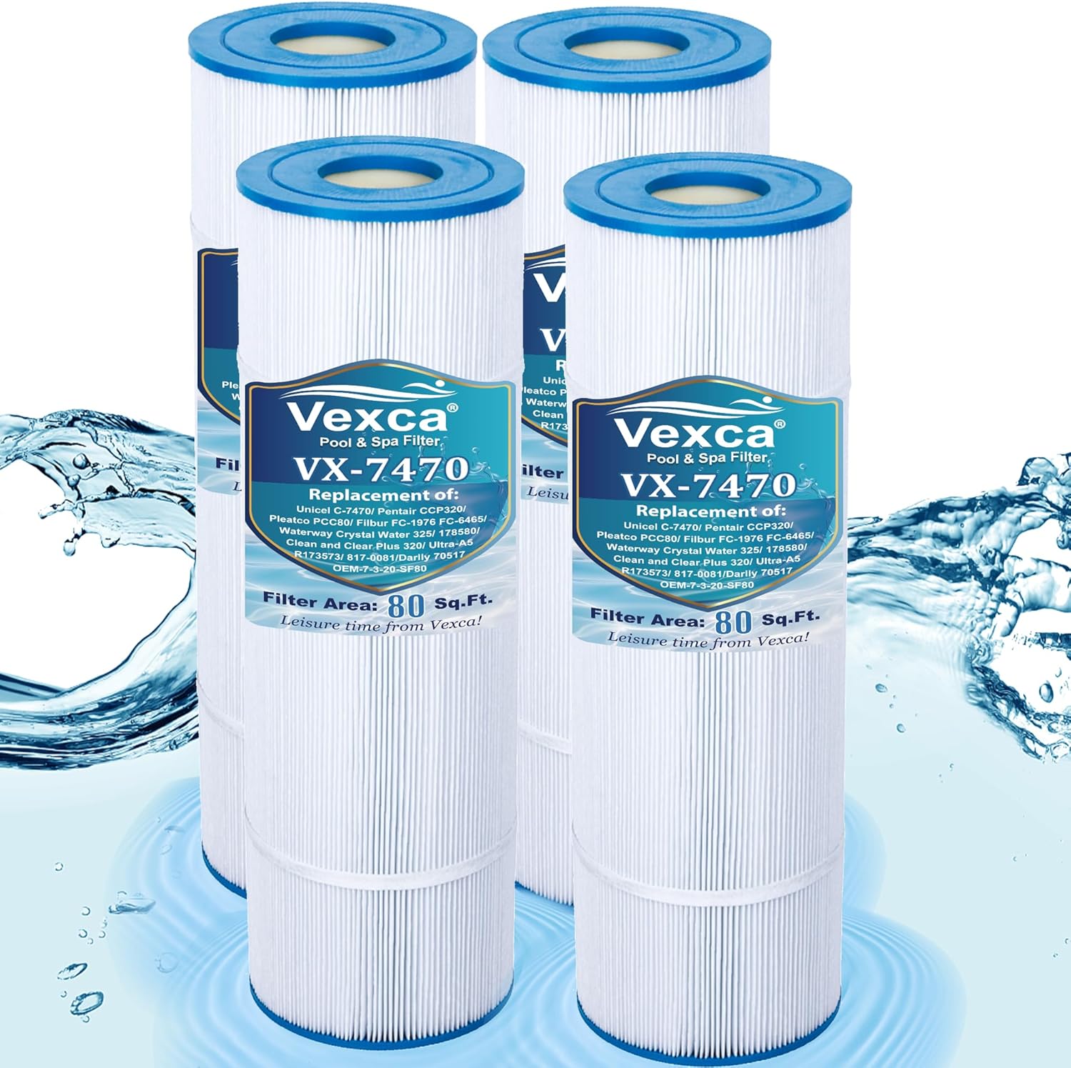 Vexca® CCP320 Pool Filter Cartridges Replacement for Pentair Clean & Clear Plus 320, Pleatco PCC80, Unicel C-7470, Filbur FC-1976, R173573,160340, 07069, 80803, 80 Sq.Ft, 4 Pack