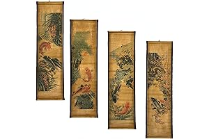 4PCS/Set Asian Art Wall Scroll Decor: Japanese Koi Fish & Flowers