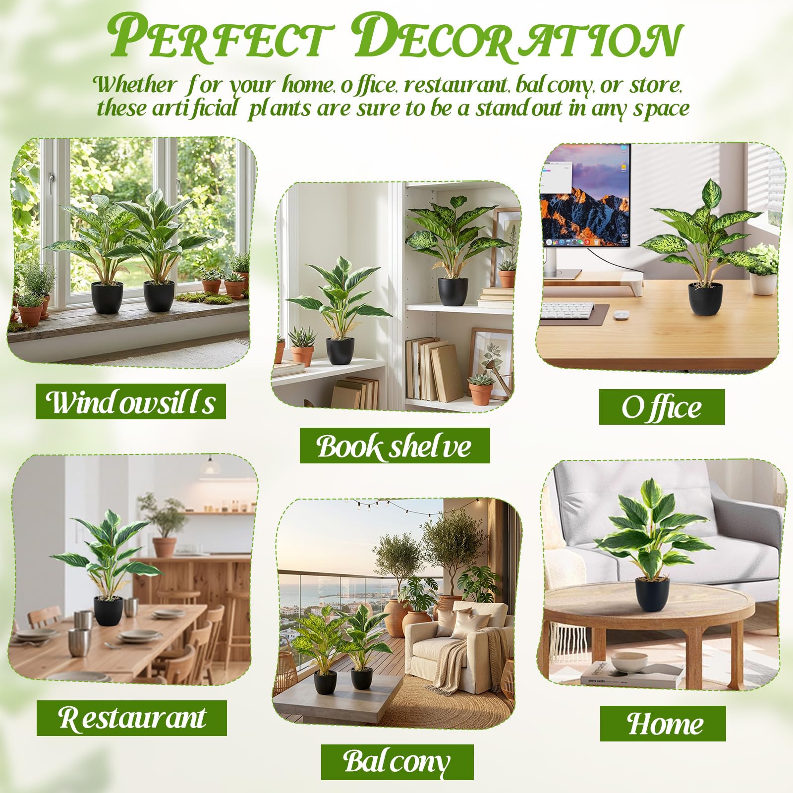 Set di 2 Piante Artificiali in Vaso, 38cm Piante Finte Interno Piante Plastica, Piante Artificiali Decorative per Interni Esterni di Casa, Ufficio, Giardino, Soggiorno, Tavolo e Scrivania