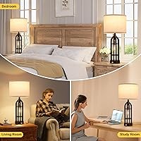 Vista 3 de Seealle Lámparas de Mesa para Sala de Estar Juego de 2 - Lámpara de Mesita de Noche Negra para Dormitorio con USB C+A y Tomacorriente, Lámparas