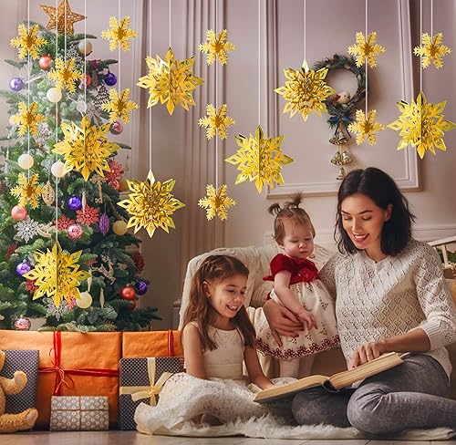 Vista 48 de 36 decoraciones de copos de nieve de Navidad, guirnalda de copos de nieve de papel blanco grande 3D para colgar copos de nieve para invierno, país