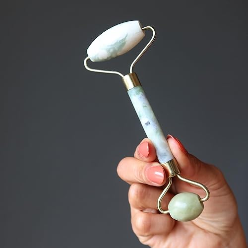 Miniatura 7 de Satin Crystals Varita Serpentina Rodillo Facial Cuidado de la Piel Verde Nuevo Jade 5.25-5.5 Pulgadas