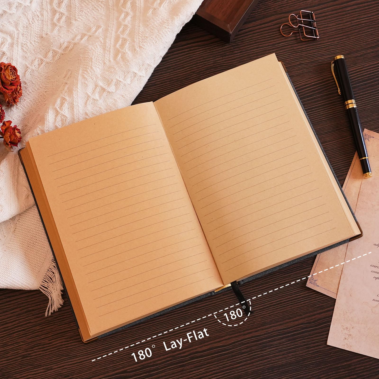 Vintage Hardcover Notizbuch A5 Journal - 384 Seiten Dickes Kraftpapier (100 GSM), Leinenstoffeinband mit goldenen Eckenschutzen, Schreibtagebuch für Damen und Herren, Reisetagebuch, Büro & Schule