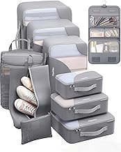 ALL INCLUDED 10 Set Durable Packing Cubes for Suitcases,OlarHike Essentials for Travel,UPGRADED Anti-Tear Stitching, NEW Improved Luggage Packing Organizers for Travel Accessories (Ash)