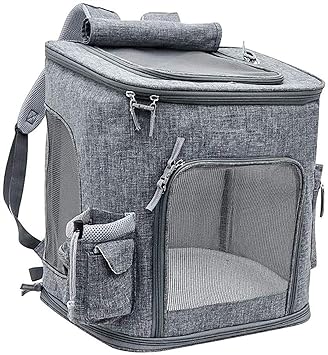 Royale Dog /Cats Backpack, Ideal for 3-10kg Pets, Dog/Cat, Hiking, Travel, Camping, Outdoor Cotton Backpack Grey