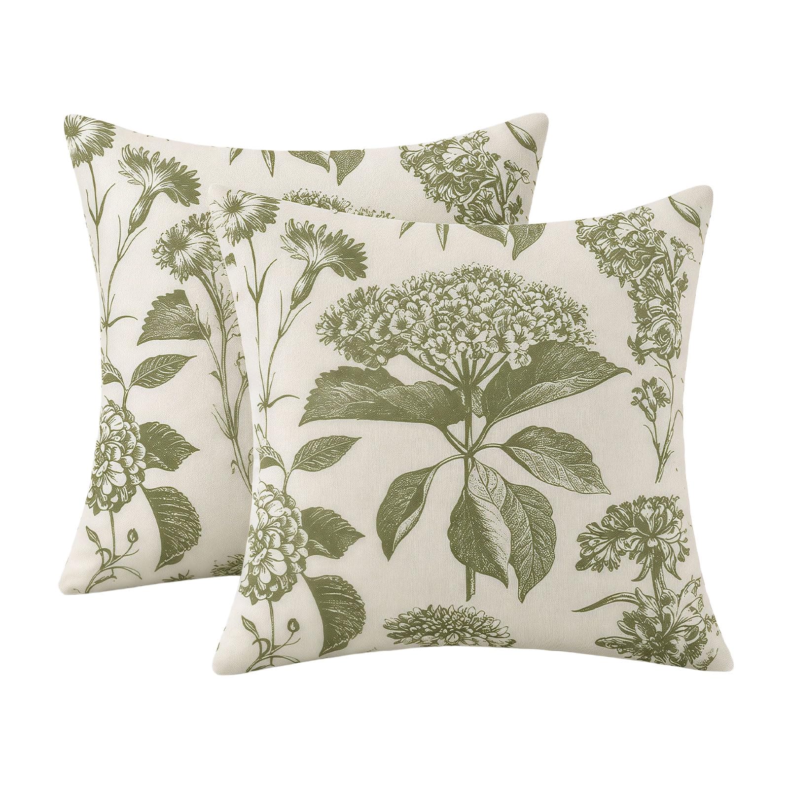 Dixiwuje Sage Green Pillow Covers 18x18 Set of 2 Floral Linen Cases