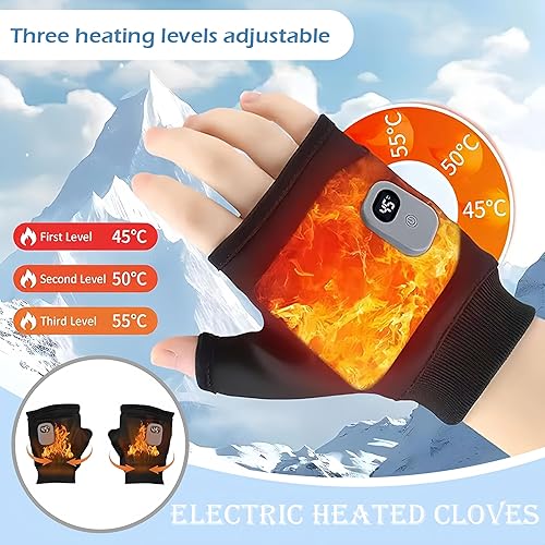 Miniatura 5 de Guantes térmicos portátiles, termostáticos inteligentes, sin dedos, guantes calefactables recargables con pantalla digital, guantes de calentamiento