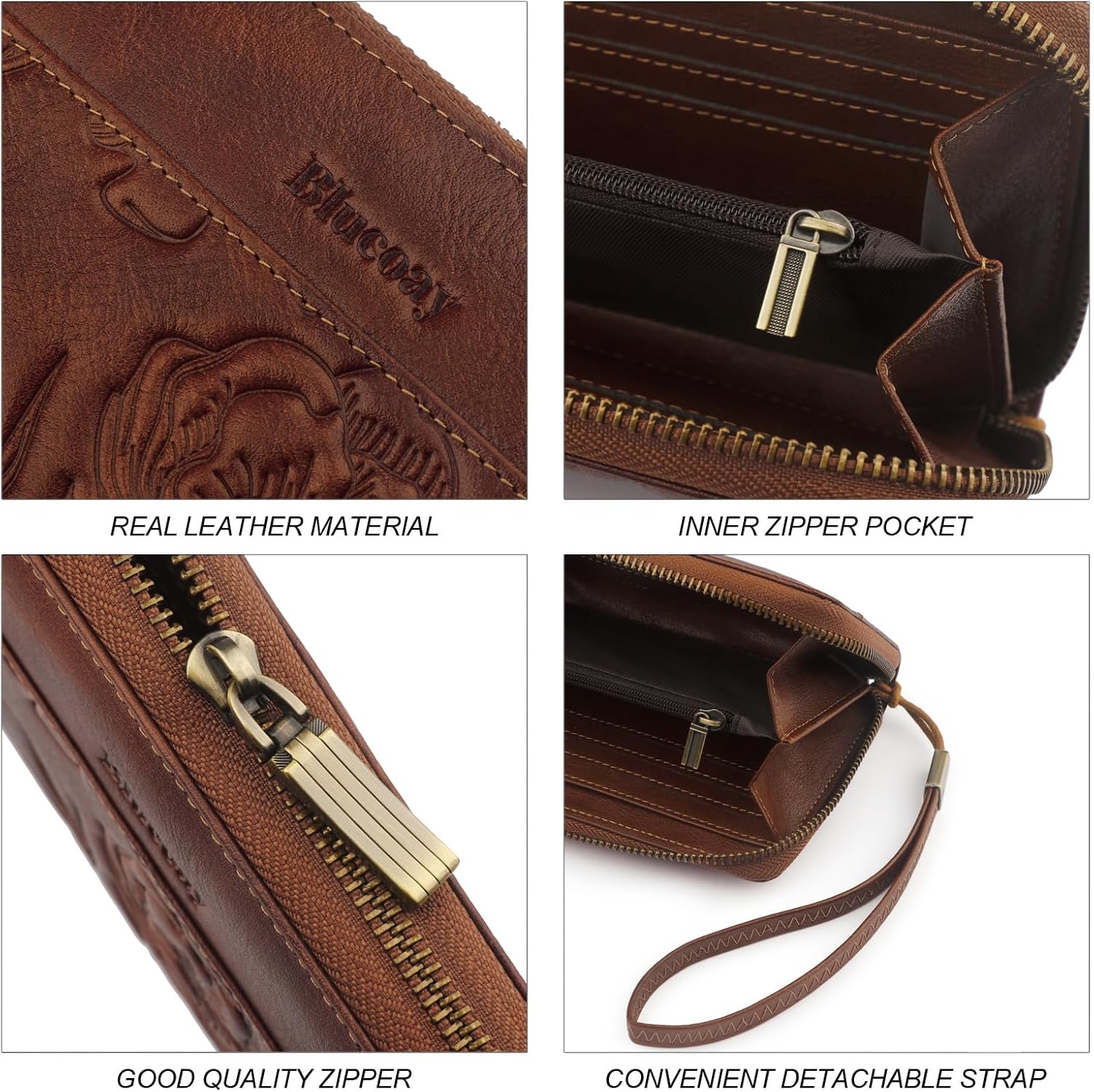 Leather Womens Wallet with Embossed Flowers,RFID Blocking Long Wallet For Women Large Capacity Wristlet With Card Holder Zip Coin Pocket(embossed brown) - Image 6