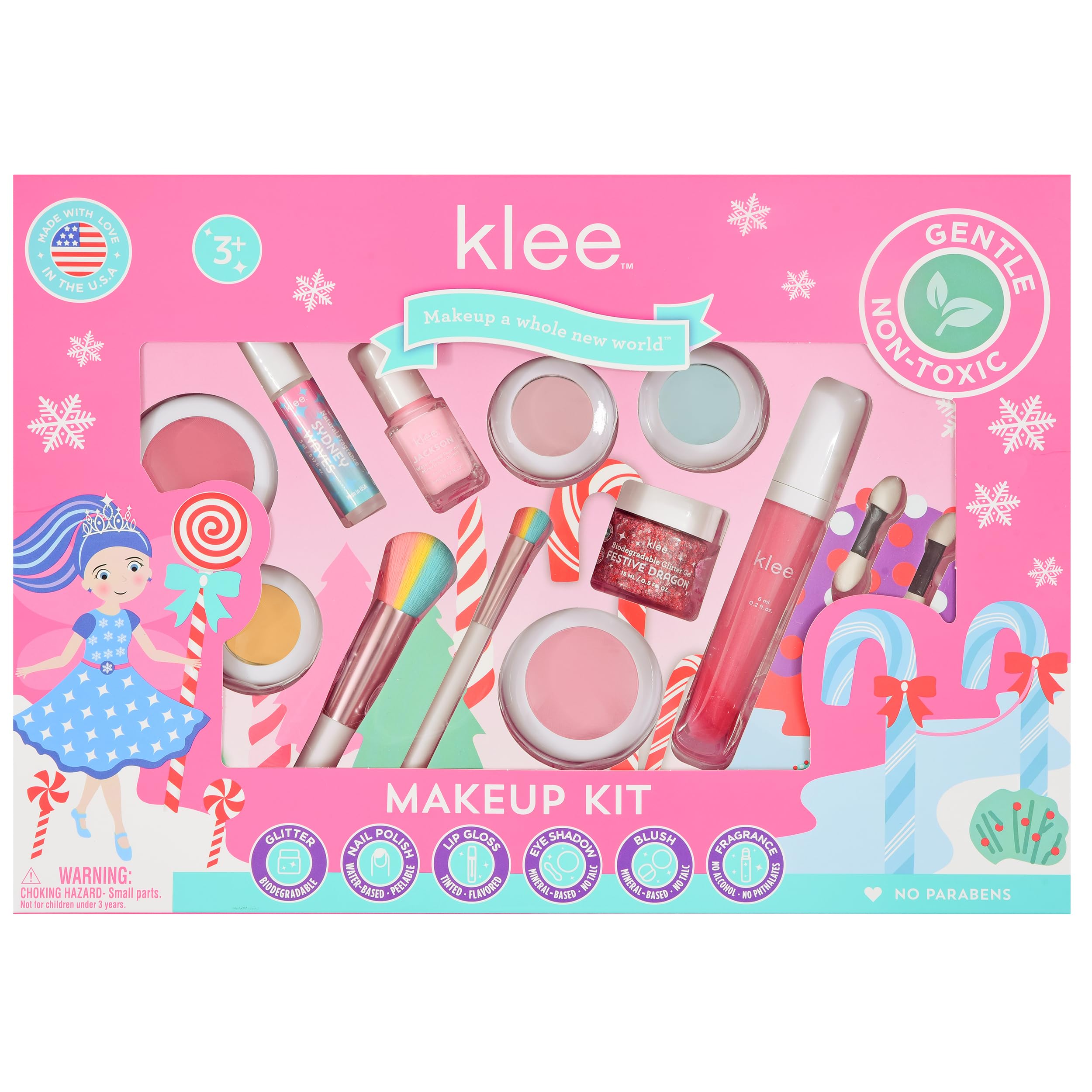 Klee Naturals Holiday Ultimate Mineral Makeup Kit. Gentle and Non-Toxic. Perfect for Kids and Tweens. Made in USA. (Dream Comes Yule)