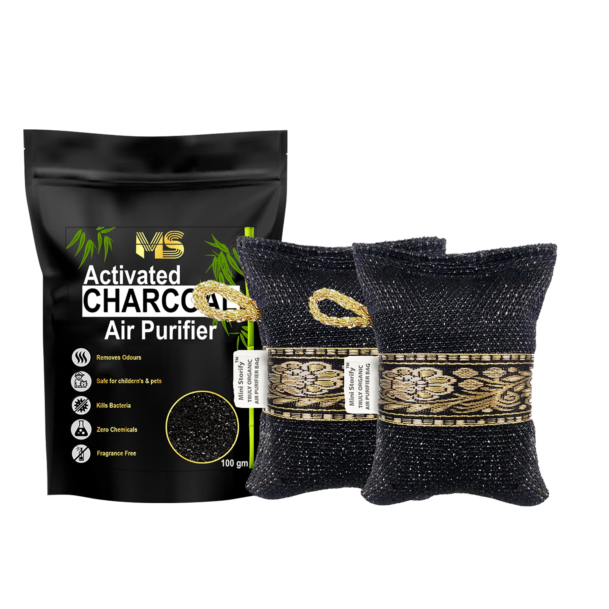 Mini Storify Charcoal Air Purifier - Non-Electric Organic Activated Carbon Air Purifier Bag for Room, Car, Bathroom and Kitchen (100g,pack of 2)-image-17