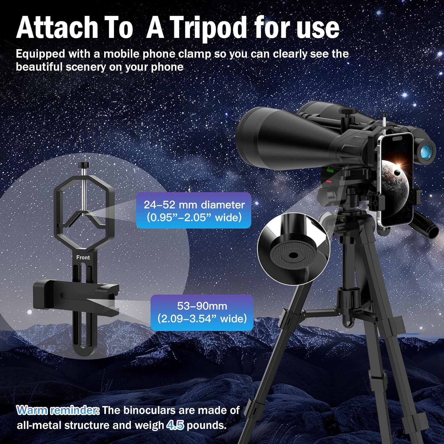 20x80 Astronomy Binoculars for Adults, High Power Stargazing Binoculars with Bak4 Prism, Low Light Vision for Moon Observation & Wildlife Watching, Includes Tripod,Tripod Adapter and Carrying Case - Image 6