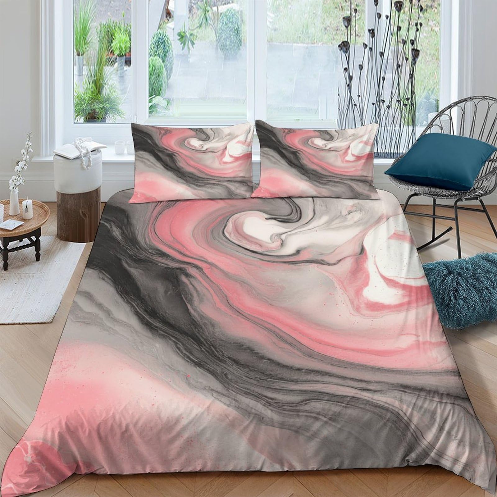 Ctjqhvkz Style-1 3D Printed Marble Pink Swirl Fitted Sheet Microfiber Soft Anti-Slip Grey Abstract Bed Cover For Bedroom Guest Room Decor Single（135X200cm）