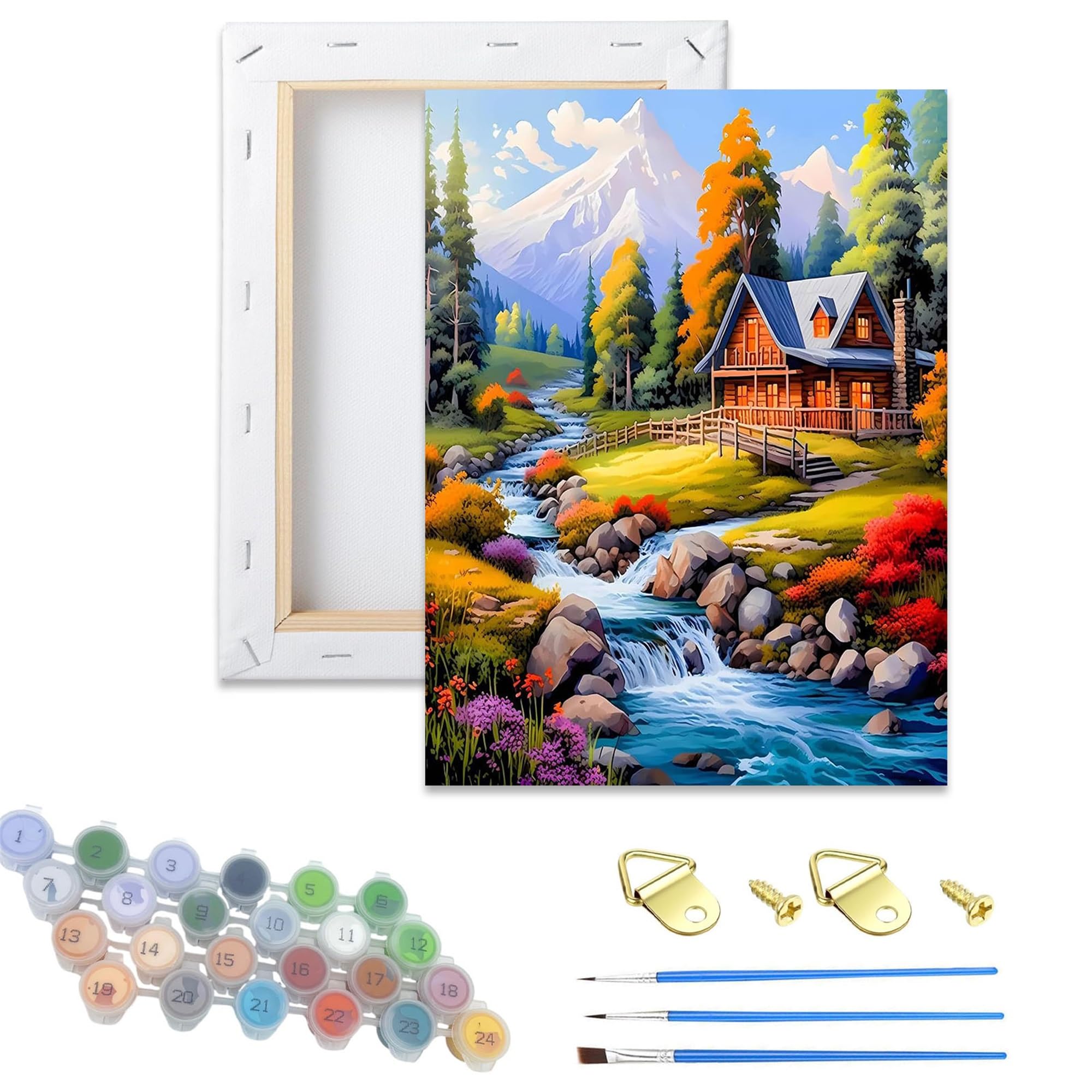 DSFEFV DIY Paint by Number for Adults,Wooden Framed Painting Kits for Adult,Easy Color by Numbers Acrylic,Small Paint by Number Canvas Crafts Watercolor for Beginner Room Decor (Landscape)