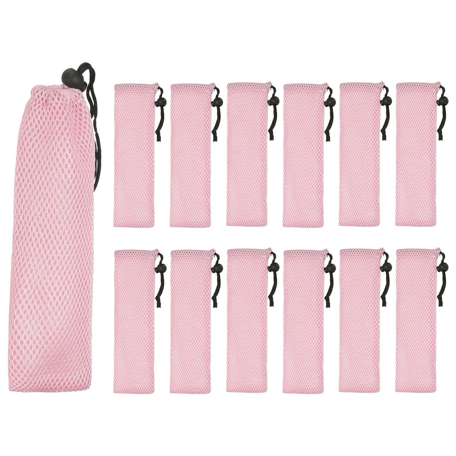 sourcing map 12 Pcs Pouch Bag Straw Carrying Cases, Portable Cutlery Sleeve Chopstick Case Utensil Bag for Home Travel Outdoor Storage Fork Spoon Chopsticks, S & Pink