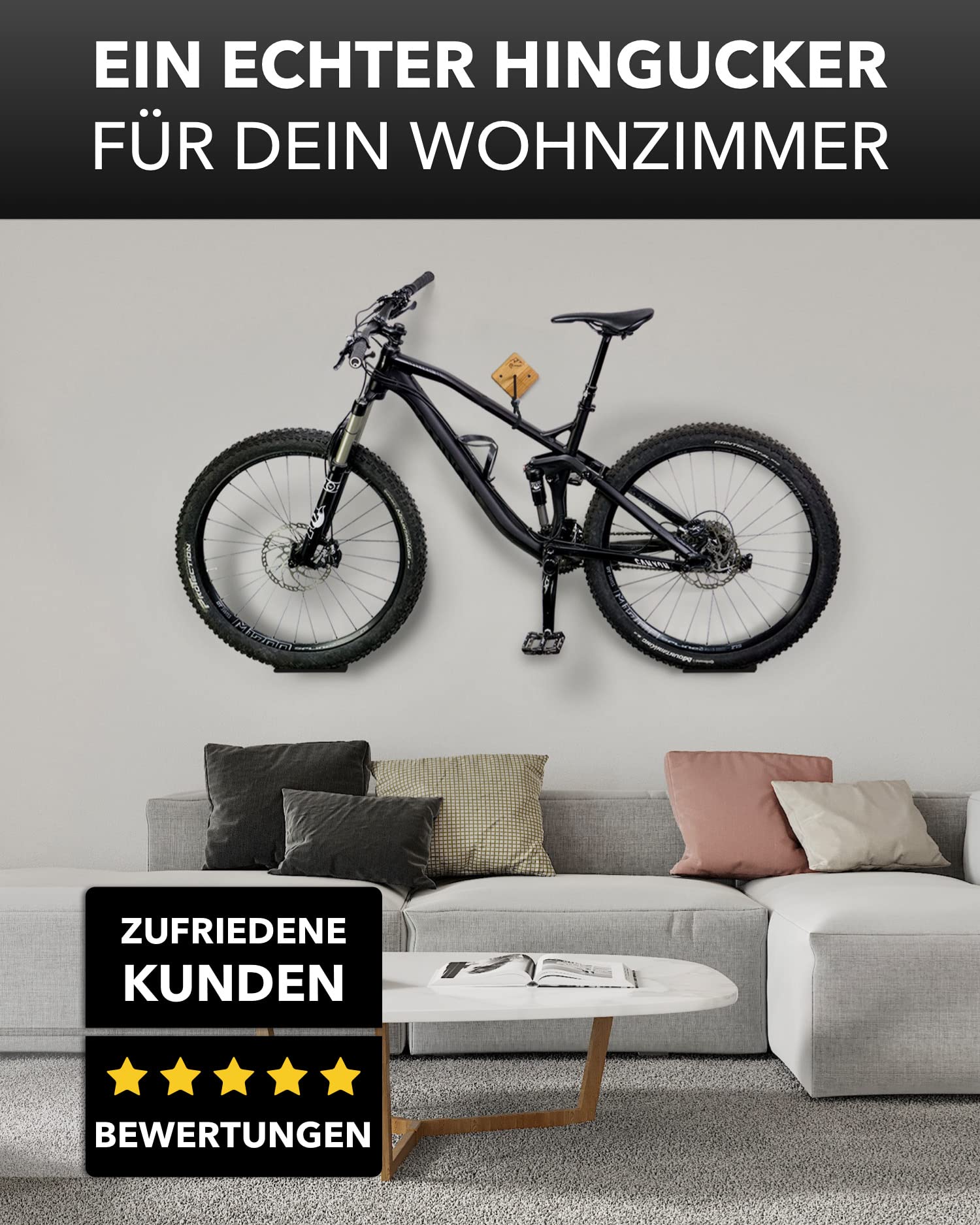 PARAX Fahrrad Wandhalterung U-Rack Holz – Fahrrad Halterung für MTB, E-Bike, Damenrad, Rennrad, Gravel Bike – Fahrradhalter Wand bis 35kg Indoor Aufbewahrung für Garage, Wohnung, Wohnzimmer