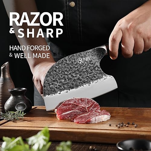 Miniatura 3 de Juego de cuchillos de chef, cuchillo de carnicero para deshuesar carne forjada a mano, cuchillo de carnicero, acero de alto carbono, juego de