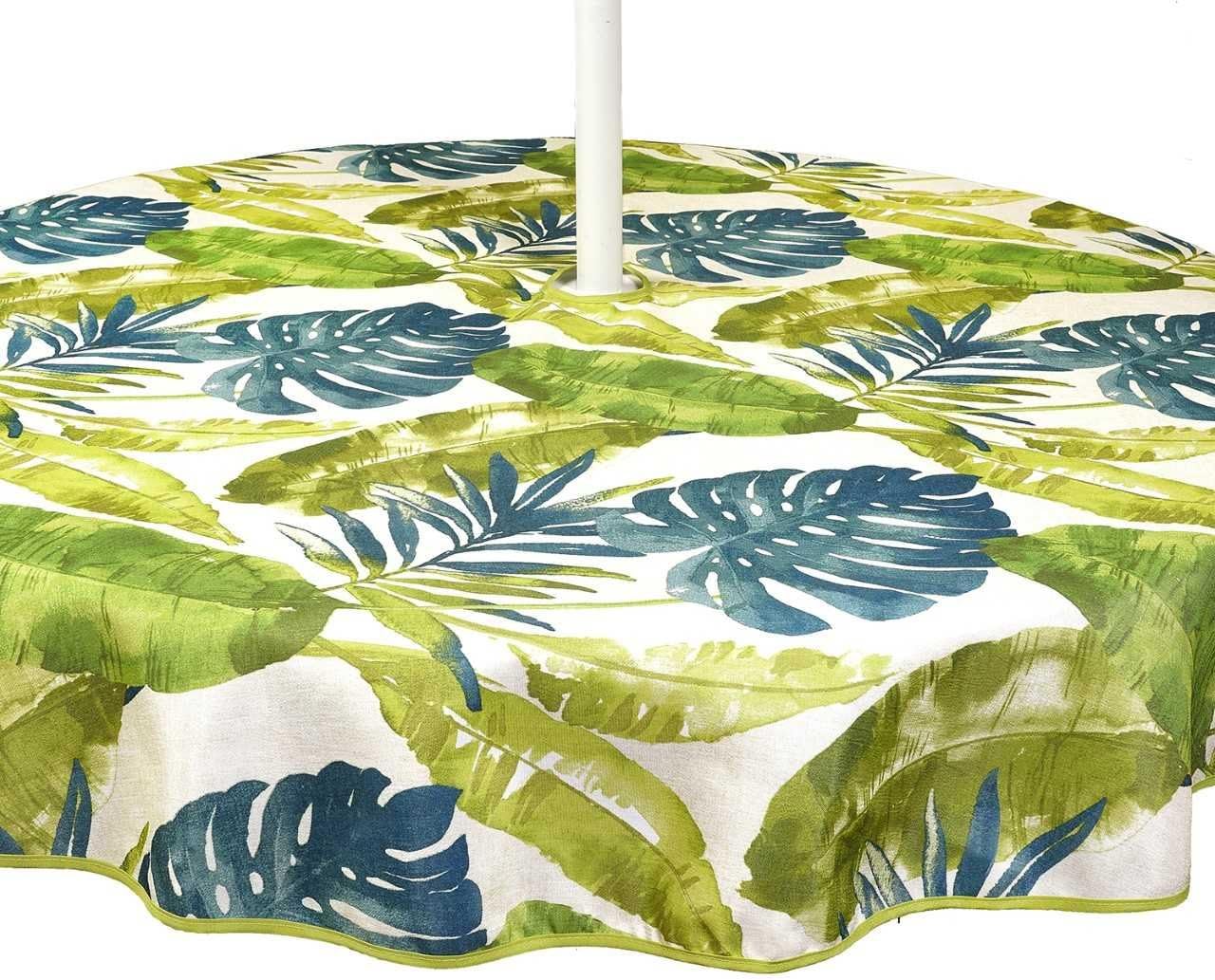 Outdoor Tablecloth with Umbrella Hole & Zippered Round Tablecloths Green 60" Table Cloth Aloha
