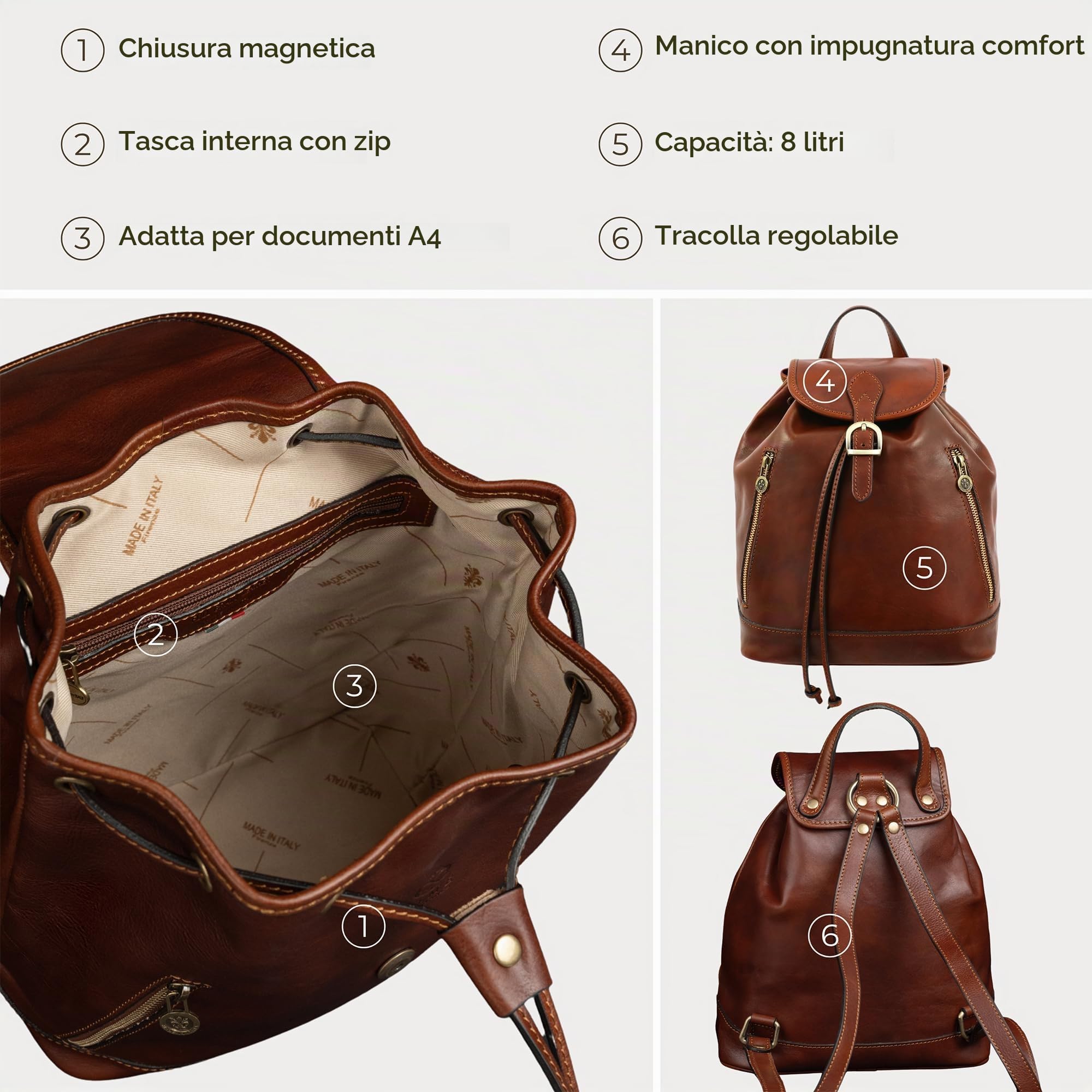 Time Resistance Zaino in pelle pieno fiore piccolo zaino in vera pelle