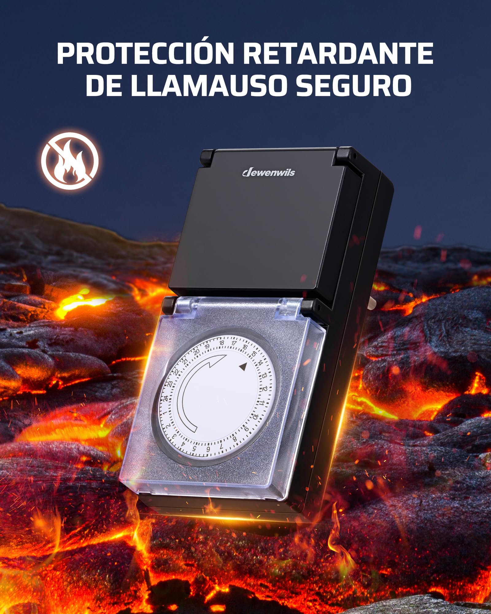 DEWENWILS Temporizador Analógico Mecánico para Exterior, IP44 Impermeable, Cerradura para Niños y Cubierta Protectora para Jardín, Bomba de Piscina, 16A / 3680W, Paquete de 2 Unidades