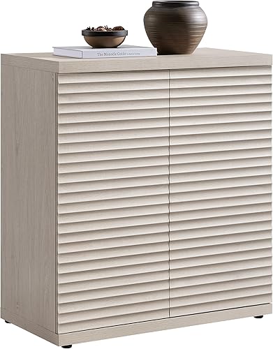 SICOTAS Armario de buffet con aparador de almacenamiento, diseño moderno con puertas y estantes, consola multimedia acanalada, mesa de café de