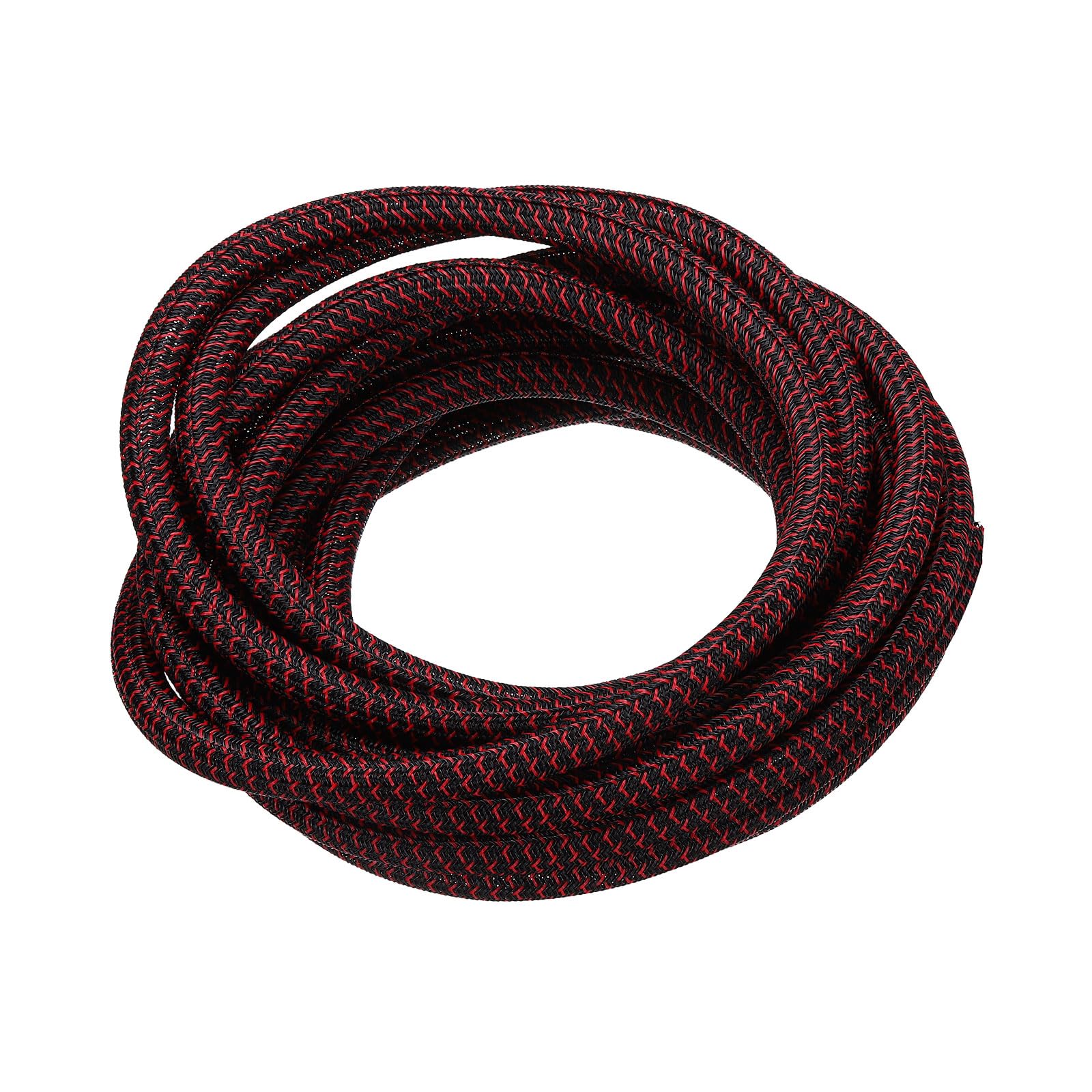 sourcing map Split Sleeve Wire Loom 3/8" 25Ft Black/Red Self Wrapping Braided Sleeve UL94-V2 Fireproof PET Sleeving for Automotive, Home Cable Management