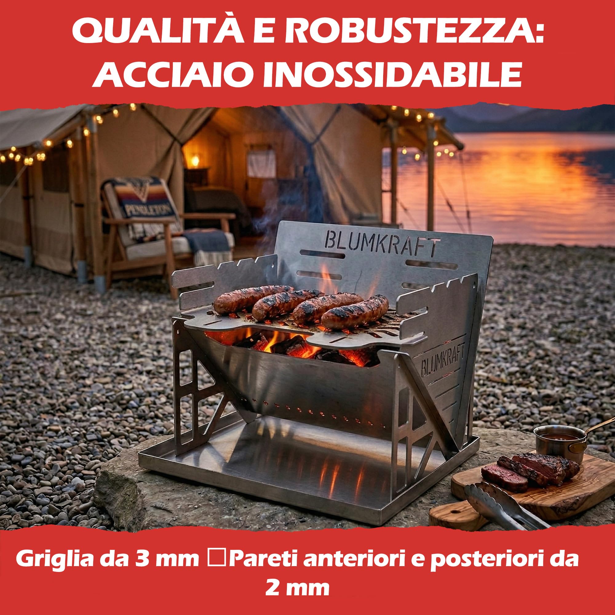 Barbecue portatile pieghevole in acciaio inossidabile – Barbecue da viaggio a carbonella ultra compatta – Smontabile, per campeggio, escursionismo, Van Life – Piccola barbecue in acciaio