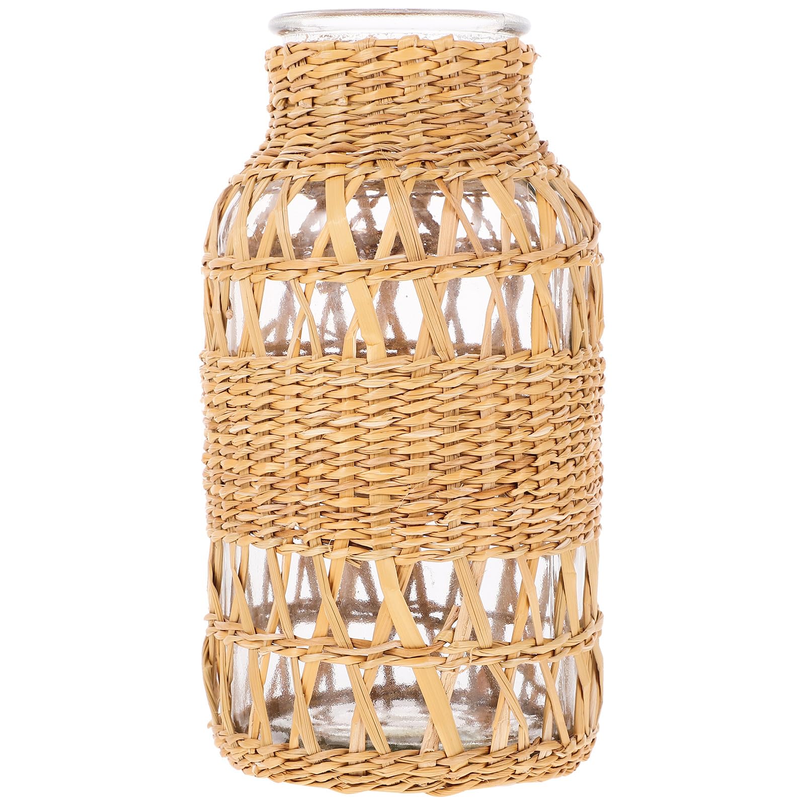 Vase en rotin tressé à la main avec intérieur verre pour pampa et bouquet