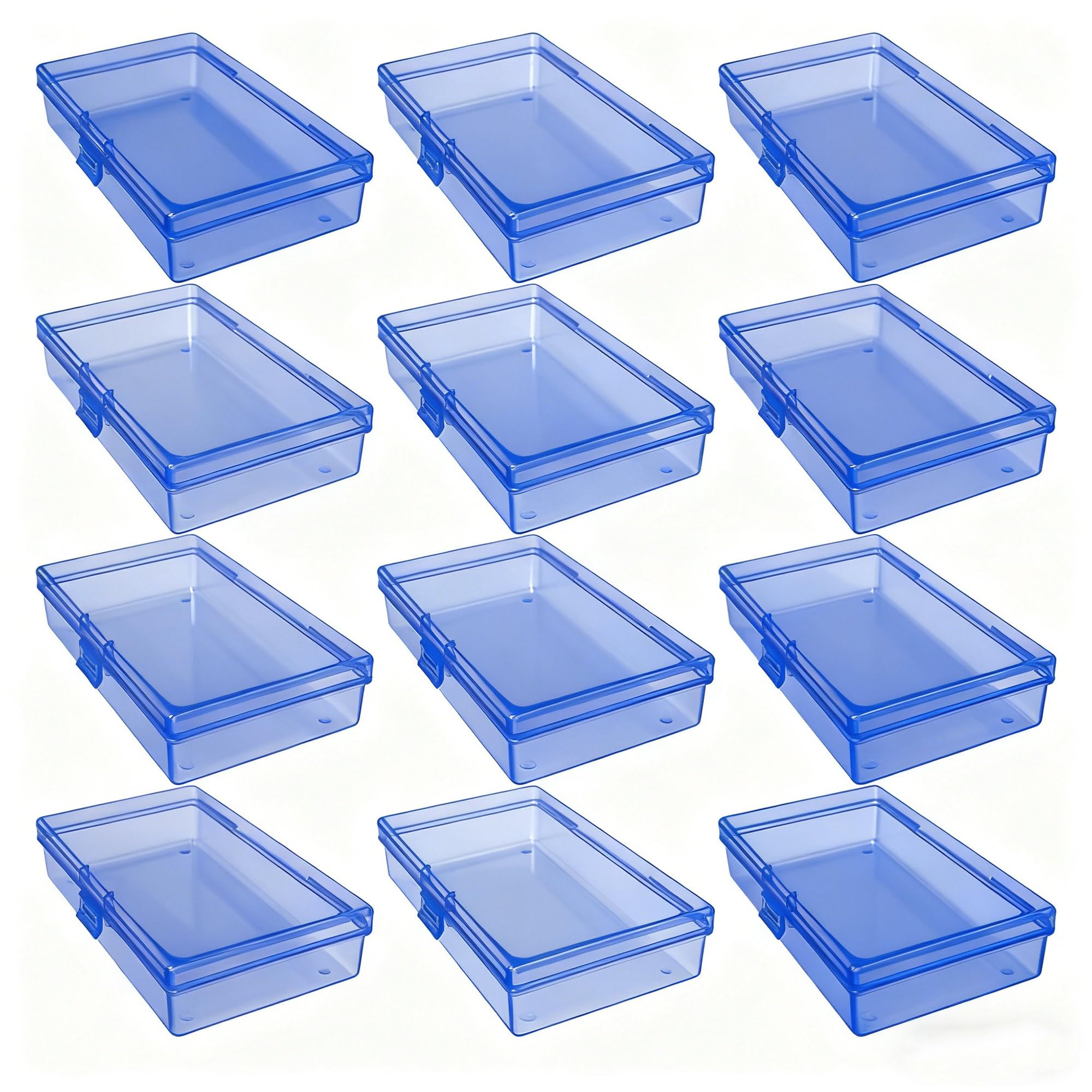 LJY 12 Pieces Rectangular Empty Mini Clear Plastic Organizer Storage Box Containers with Hinged Lids (5.3 x 3.1 x 1.2 inch, Blue)