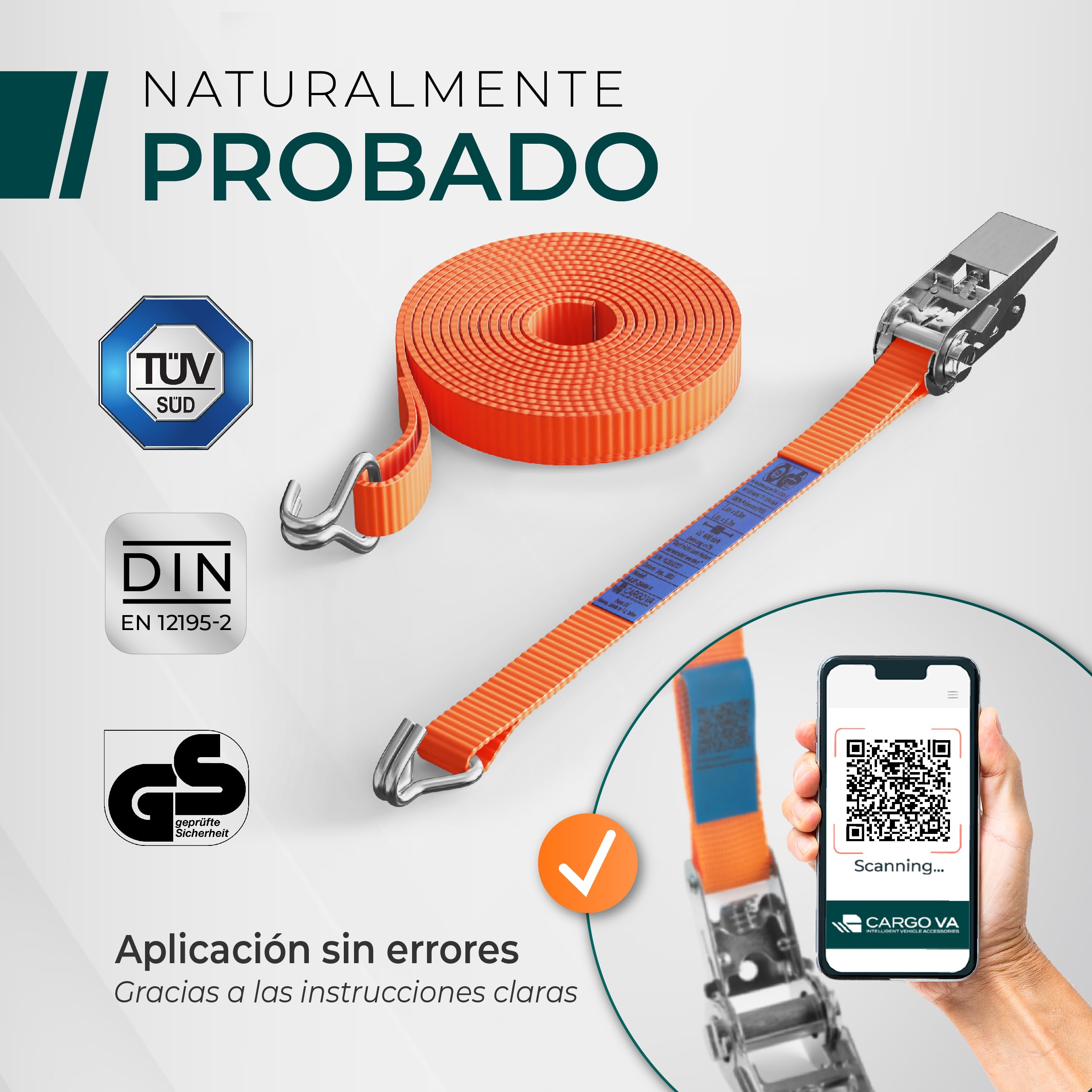 CargoVA® Juego de 4 Correas con Trinquete 25 mm x 10 m 800 kg Naranja