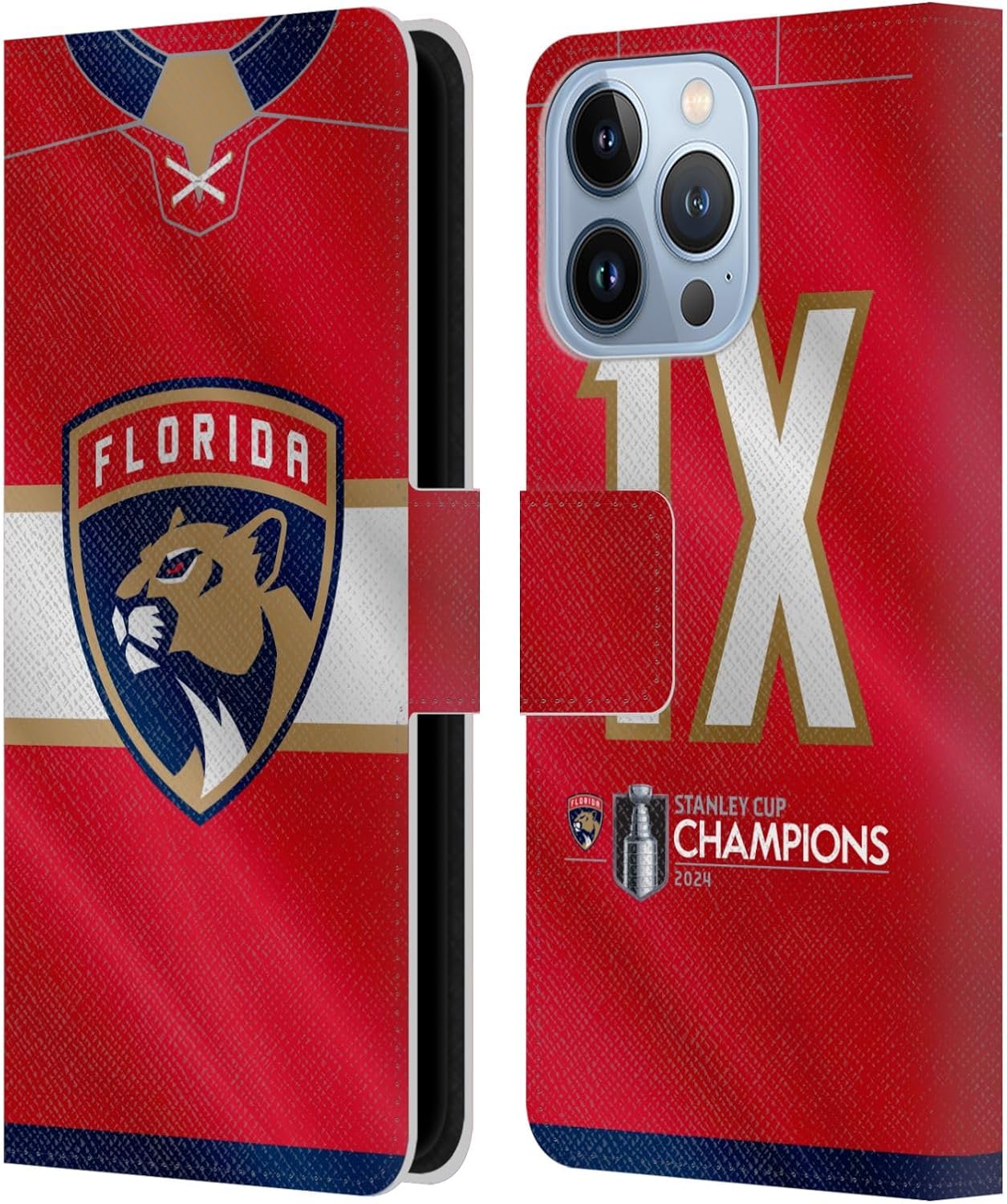 Head Case Designs Officially Licensed NHL Florida Panthers Jersey 2024 Stanley Cup Champions Leather Wallet Case Compatible with Apple iPhone 13 Pro