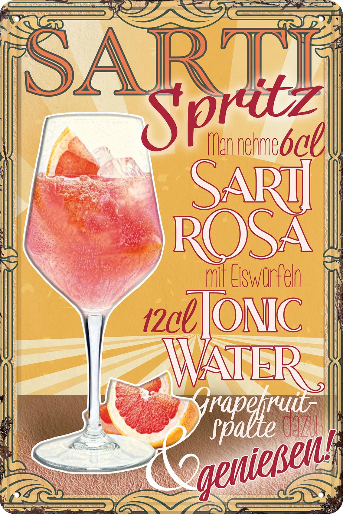 Luckylinde Sarti Spritz Weather-Resistant Tin Sign, Bar, Recipe Sign - Summer Cocktail, Aperitif - Sprizz, Veneziano - Liqueur With Prosecco - 30 X 20 Cm (Sarti Spritz)