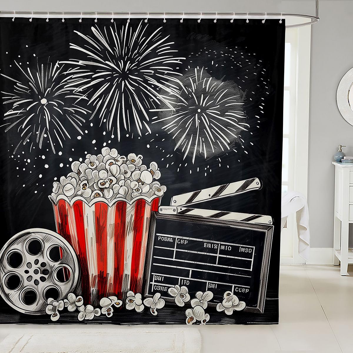 Rideaux de douche bobine de film vintage pour baignoire rétro chic