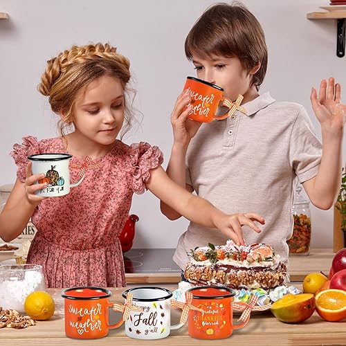 Miniatura 4 de Quera 4 tazas de café de otoño, taza blanca y naranja, tazas de cerámica de calabaza de Acción de Gracias para decoración de bandejas escalonadas,