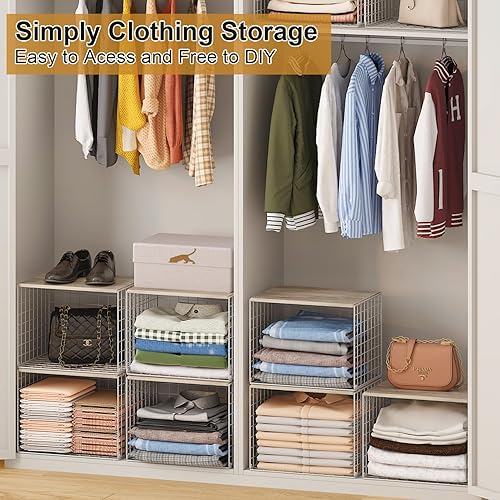 Miniatura 9 de Organizadores de armario y estante de almacenamiento, paquete de 3 cestas apilables de almacenamiento para ropa, suéteres con tablero superior,