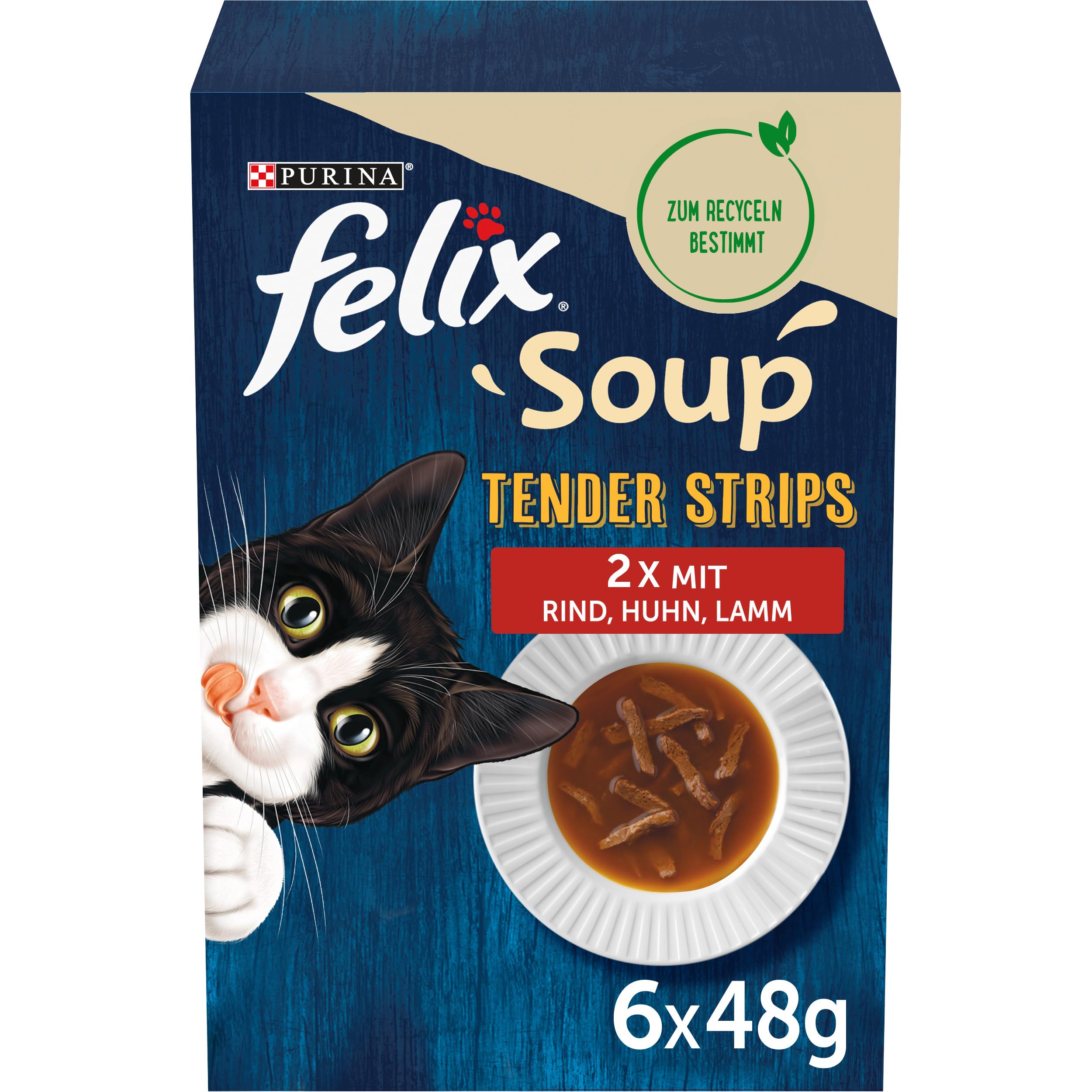 FELIX Soup Tender Strips, Suppe für Katzen, 48er Pack (8 x 6 x 48g)