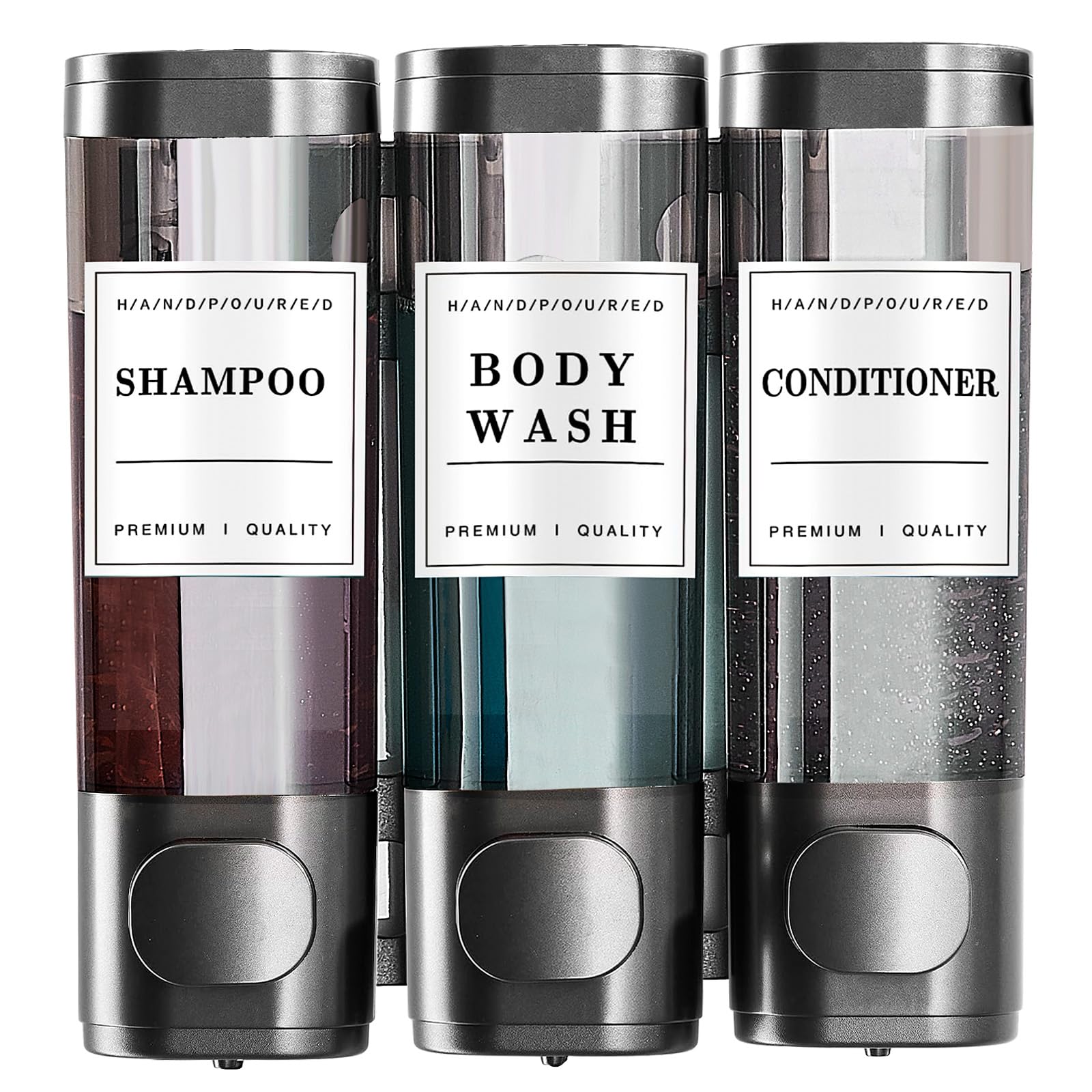 KSITEX Shower Soap Dispenser Wall Mounted No Drill Shampoo and Conditioner Dispenser for Shower With Large Capacity Hand Soap Dispenser for Bathroom Kitchen Hotel 300mlx3 Gungray