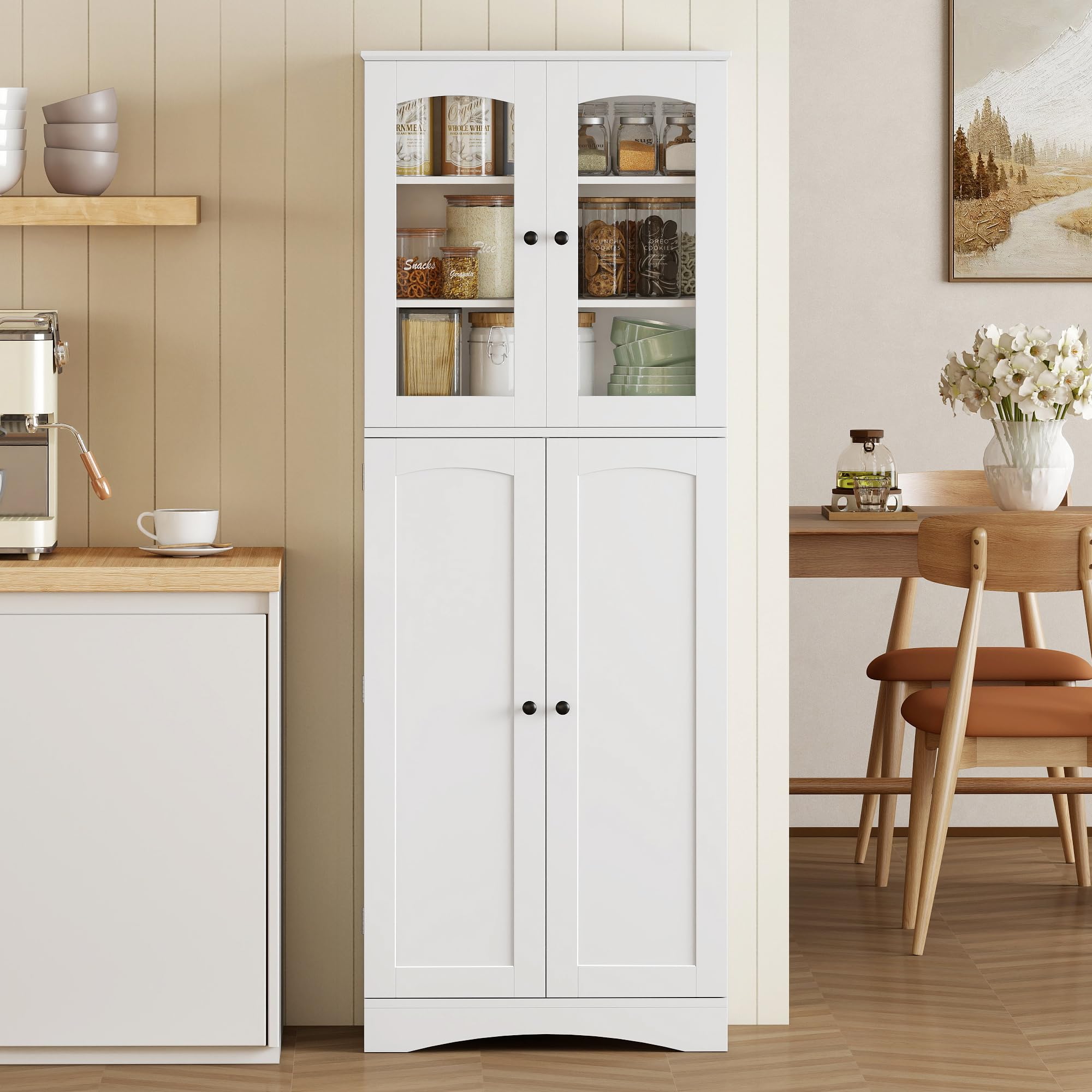 HOMCOM Armario de Cocina, Armario Despensa Cocina, con Puertas Acrílicas de Cierre Suave, 10 Estantes, 8 Compartimentos, Alacena Moderna con 4 Estantes Ajustables para Comedor, 60x40x162 cm, Blanco
